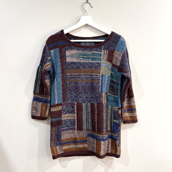 Peruvian Connection Alpaca Cotton Sweater XS Multicolor Patchwork Knit Pullover - Picture 1 of 8